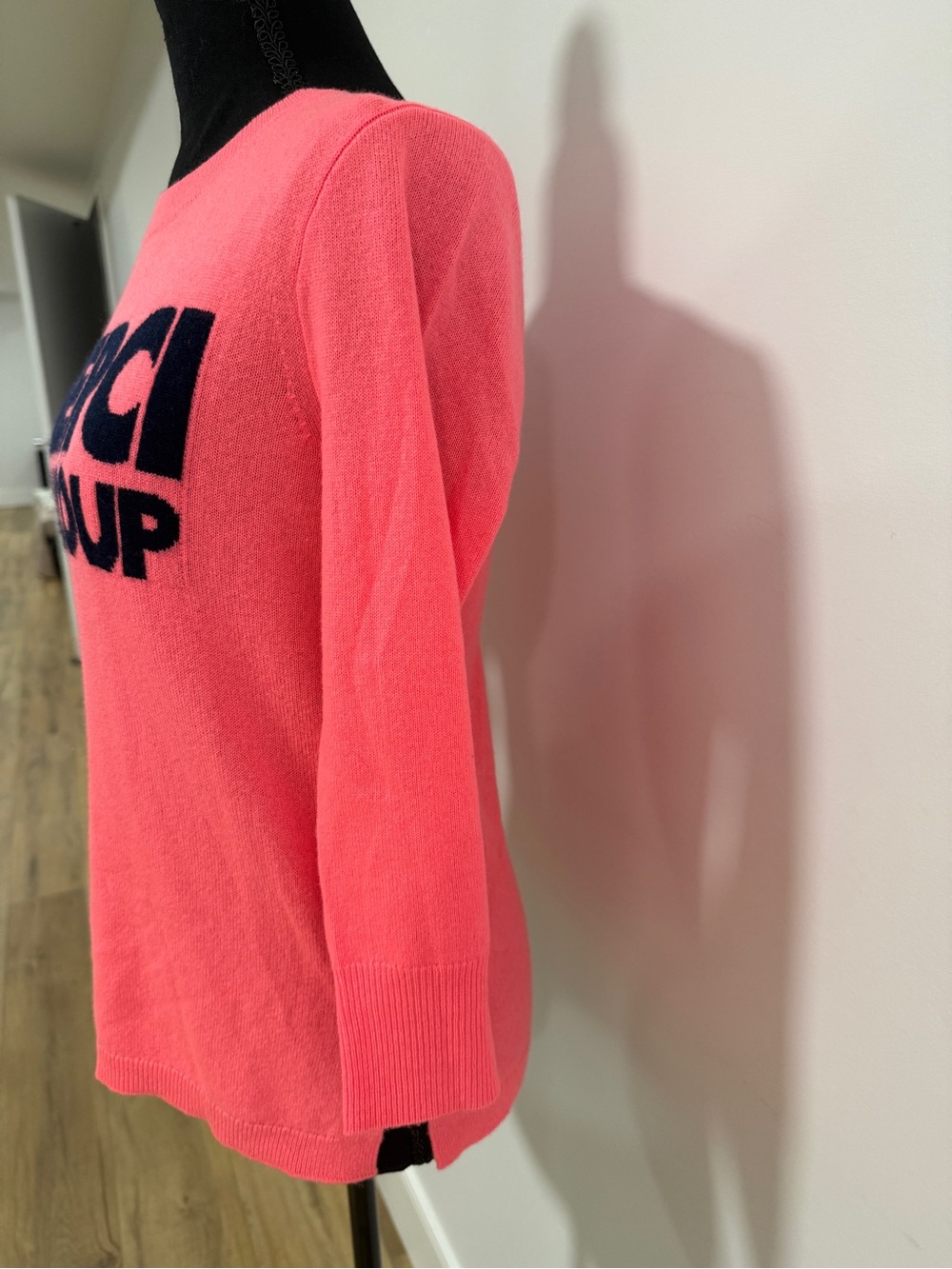NWOT J.Crew 100% Cashmere Merci Beaucoup Sweater XS Coral Graphic Pullover - Picture 3 of 7